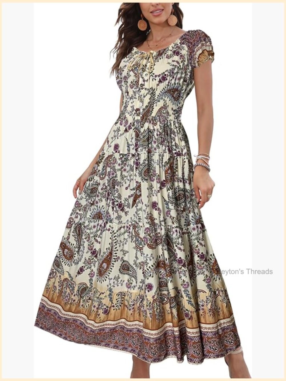 Short Sleeve Boho Floral Flowy Tiered Maxi Dress